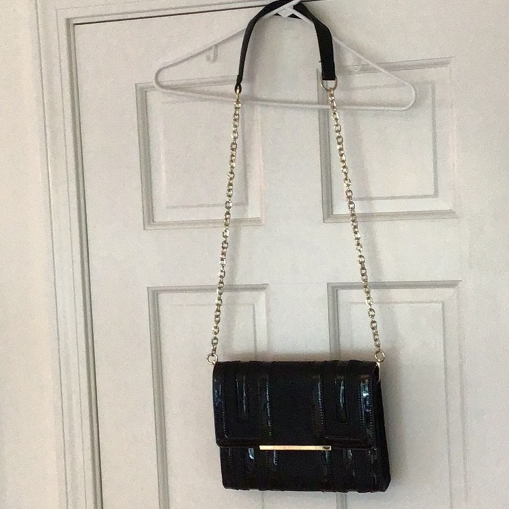 Shoulder bag, Big Buddha, gold chain strap, with patent trim